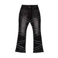 Custom Men's Black Flared Rhinestone Raw Hem Jeans