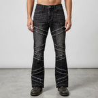 Custom Men's Black Flared Rhinestone Raw Hem Jeans