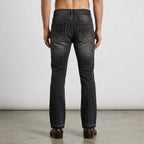 Custom Men's Black Flared Rhinestone Raw Hem Jeans