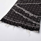 Custom Men's Black Flared Rhinestone Raw Hem Jeans