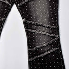 Custom Men's Black Flared Rhinestone Raw Hem Jeans
