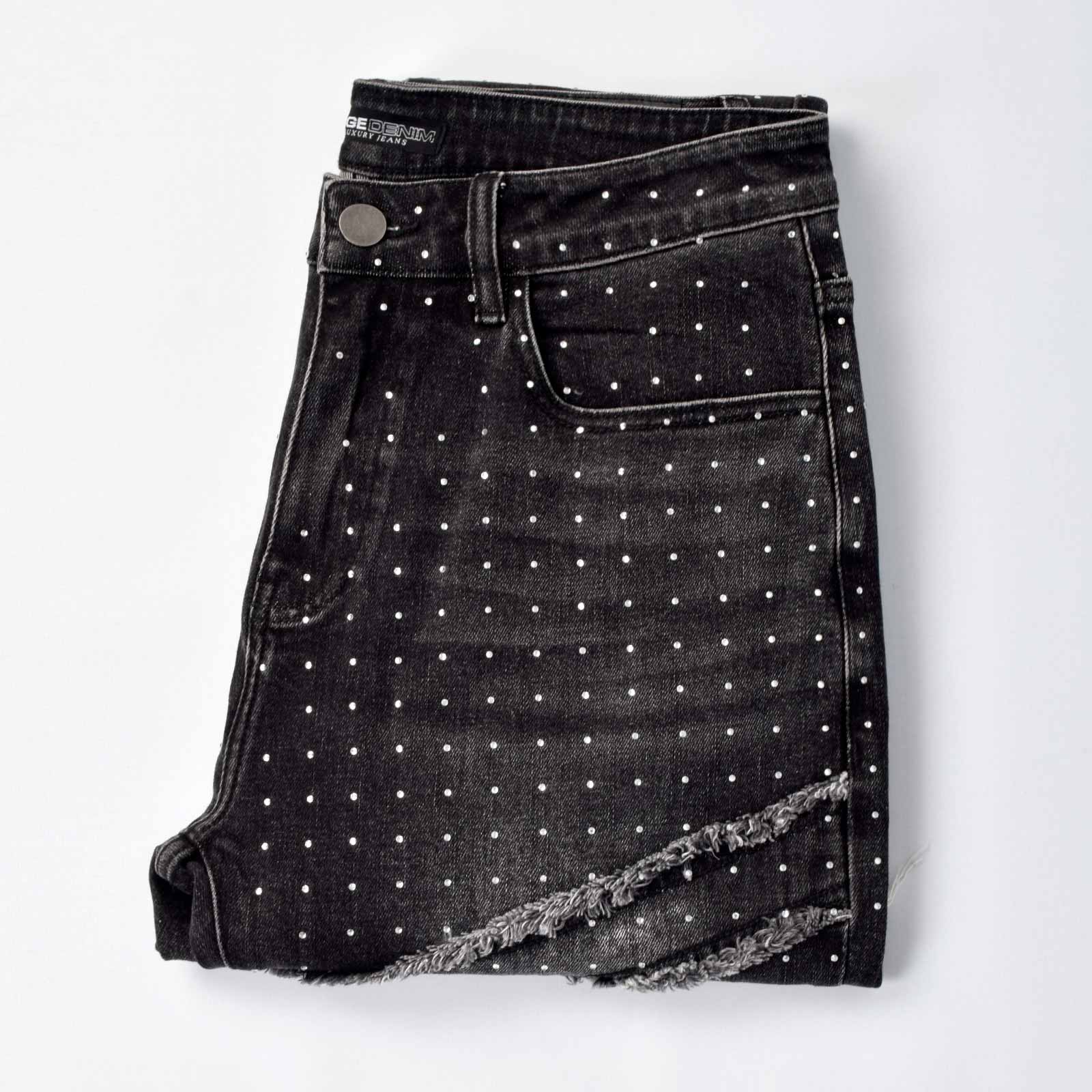 Custom Men's Black Flared Rhinestone Raw Hem Jeans