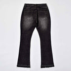 Custom Men's Black Flared Rhinestone Raw Hem Jeans