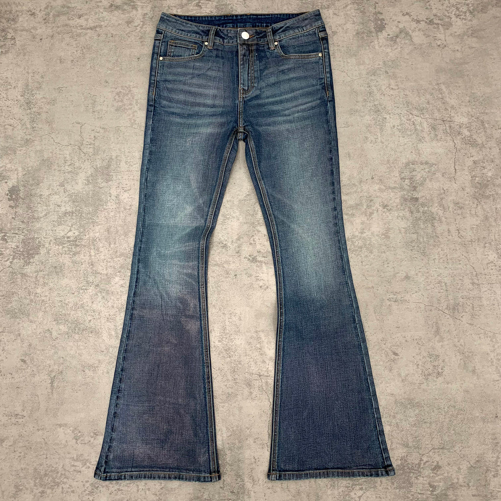 Custom Men's Blue Flared Waxed Coat Jeans