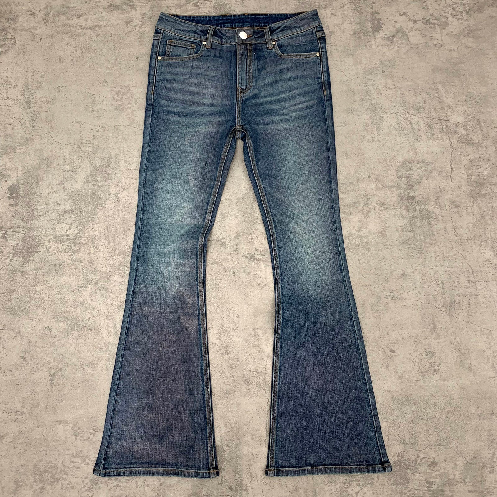 Custom Men's Blue Flared Waxed Coat Jeans