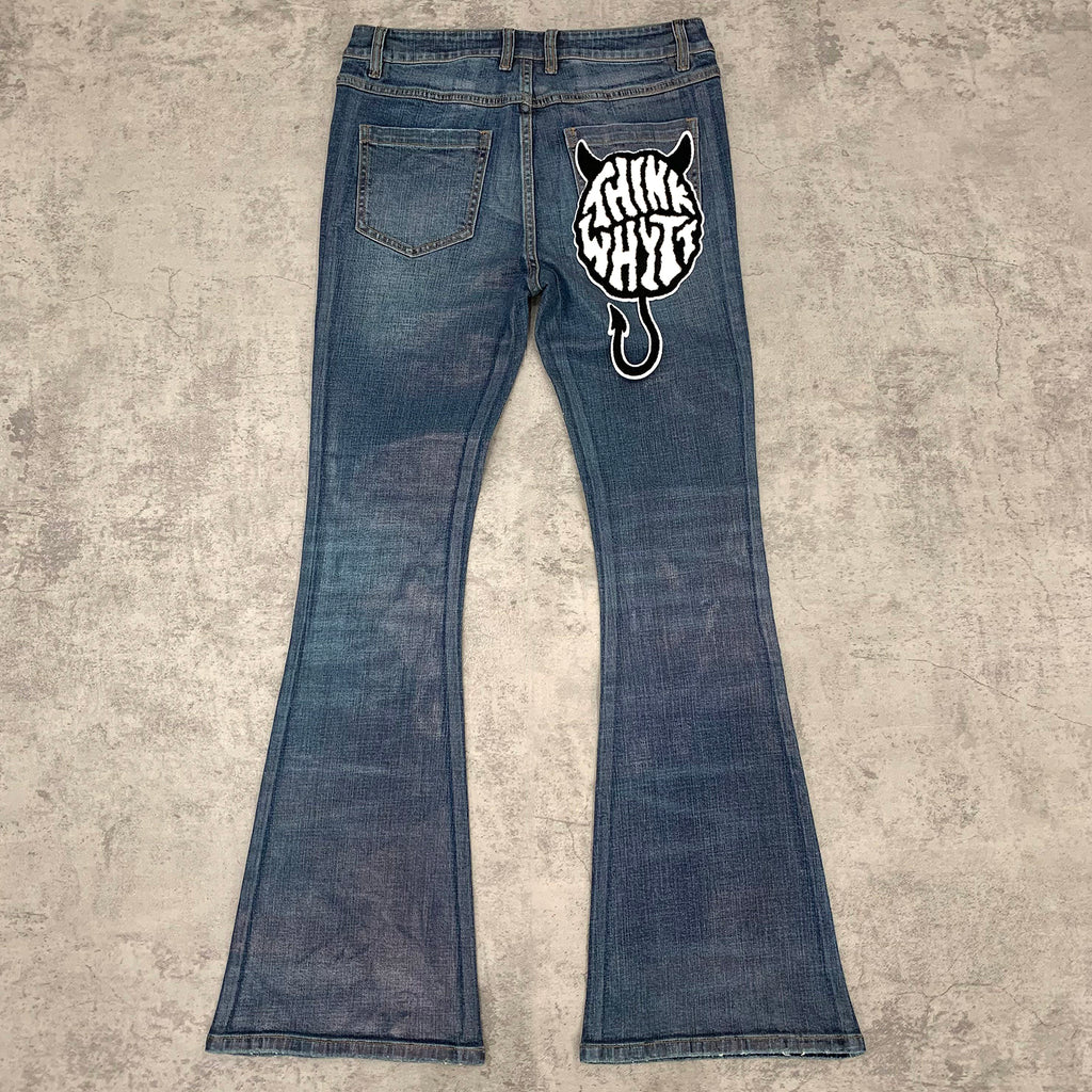 Custom Men's Blue Flared Waxed Coat Jeans