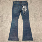 Custom Men's Blue Flared Waxed Coat Jeans