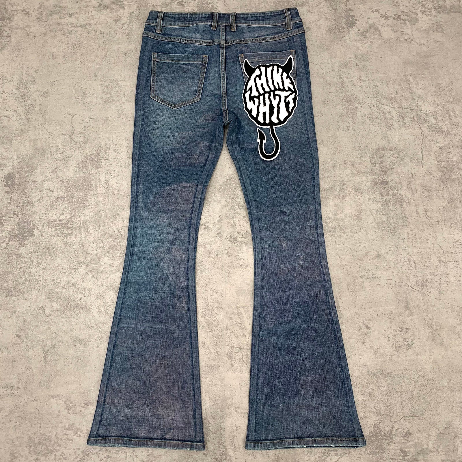 Custom Men's Blue Flared Waxed Coat Jeans