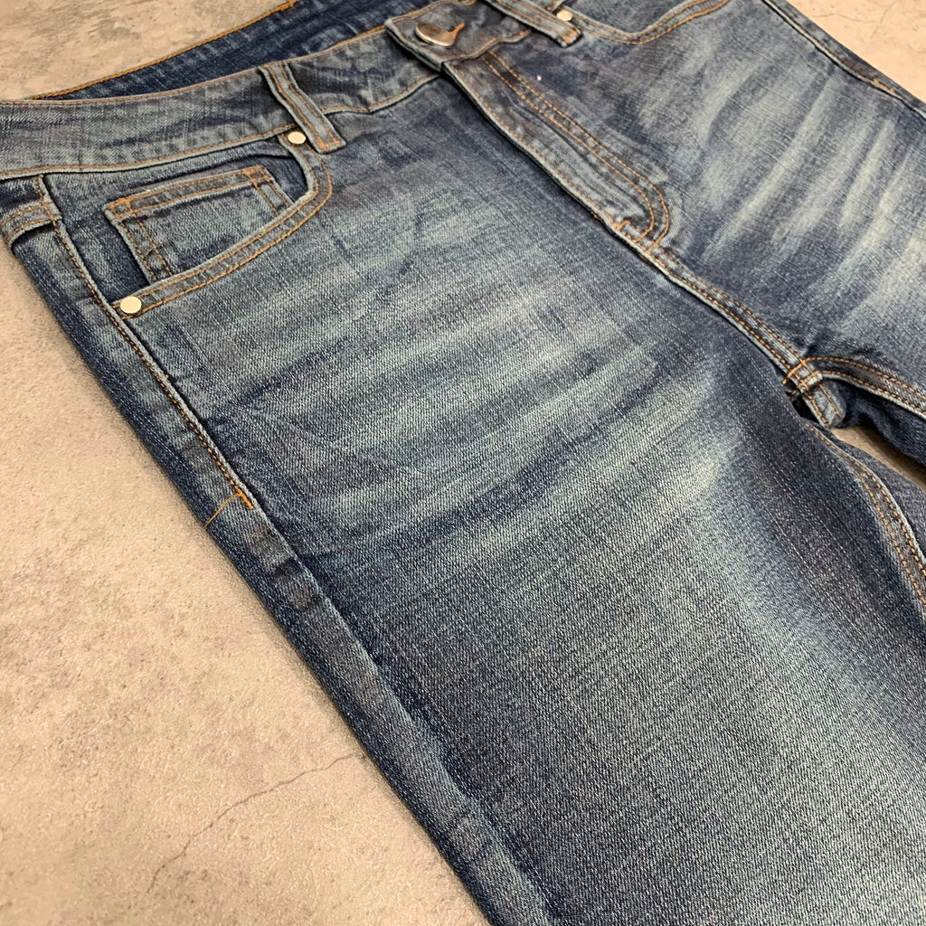 Custom Men's Blue Flared Waxed Coat Jeans