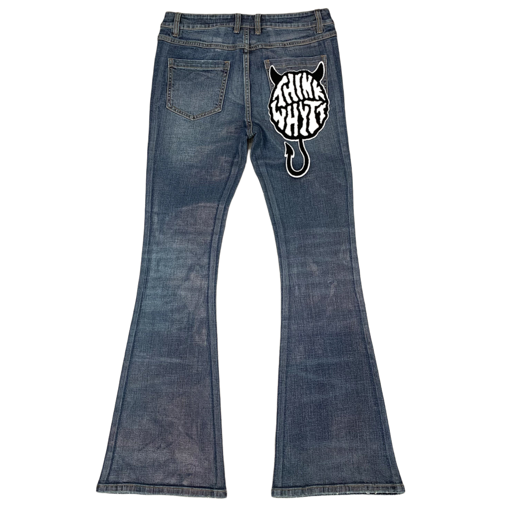 Custom Men's Blue Flared Waxed Coat Jeans