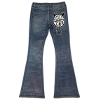 Custom Men's Blue Flared Waxed Coat Jeans