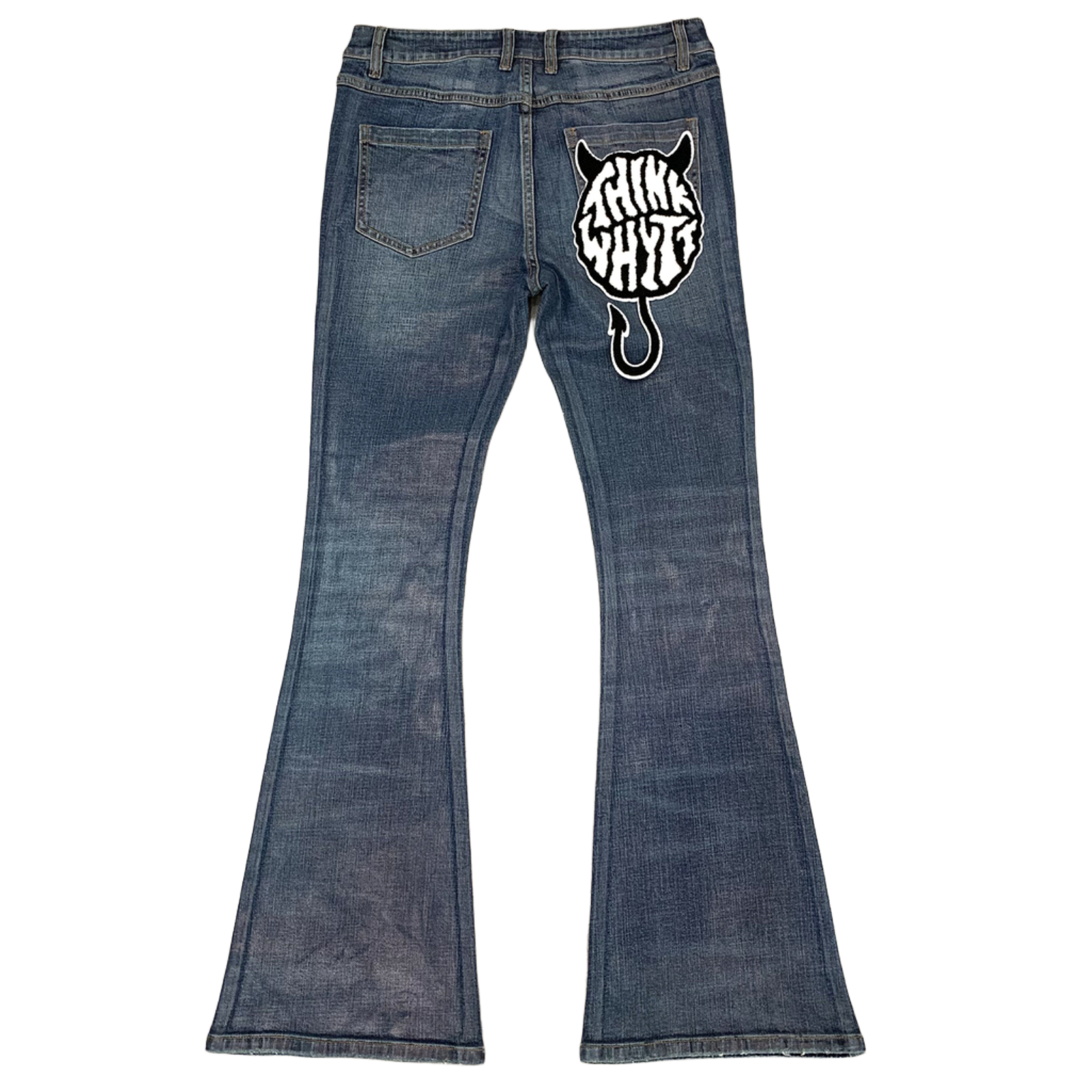 Custom Men's Blue Flared Waxed Coat Jeans