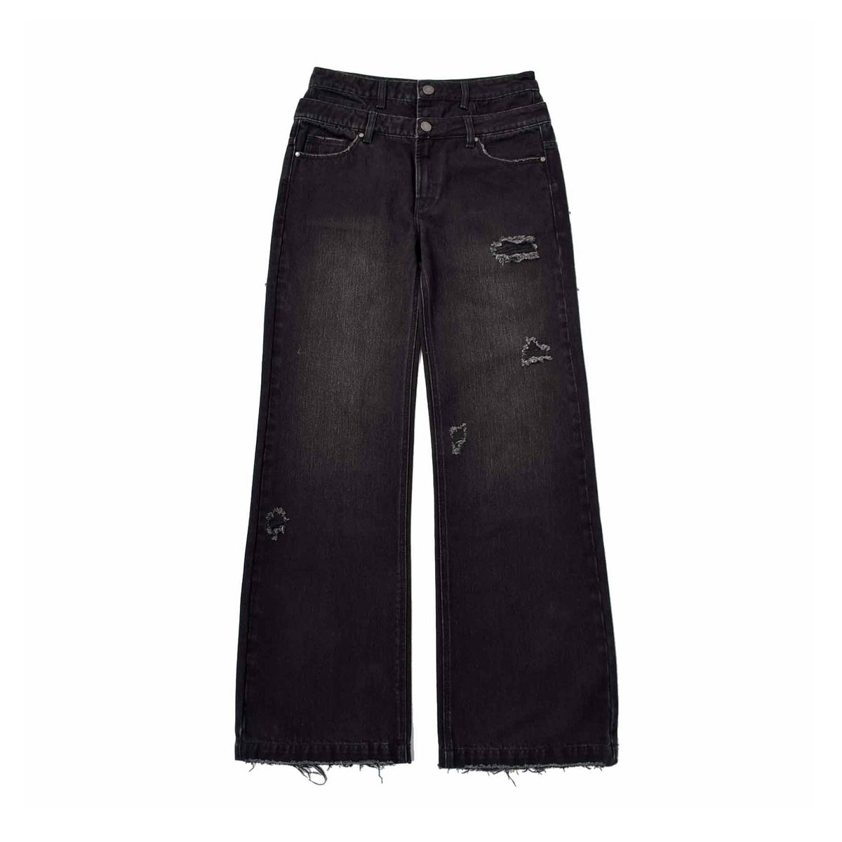 Custom Men's Black Double Layer Double Pocket Baggy Jeans