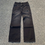 Custom Men's Black Double Layer Double Pocket Baggy Jeans