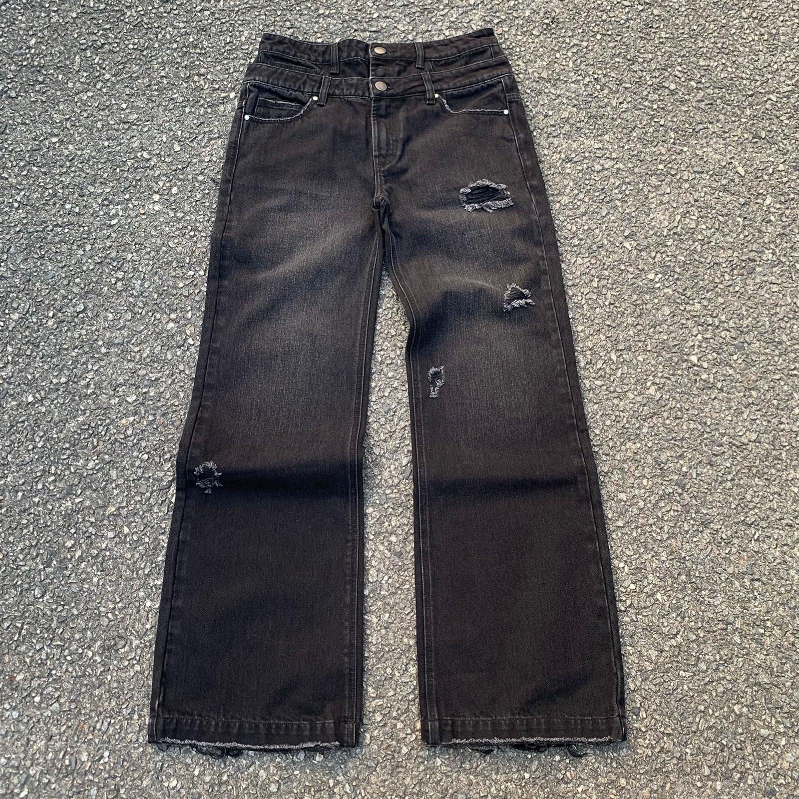Custom Men's Black Double Layer Double Pocket Baggy Jeans