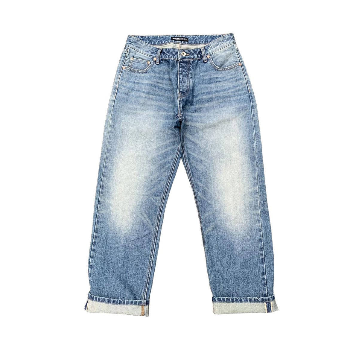 Custom Men's Blue Tapered Selvedge Denim Jeans With Washed
