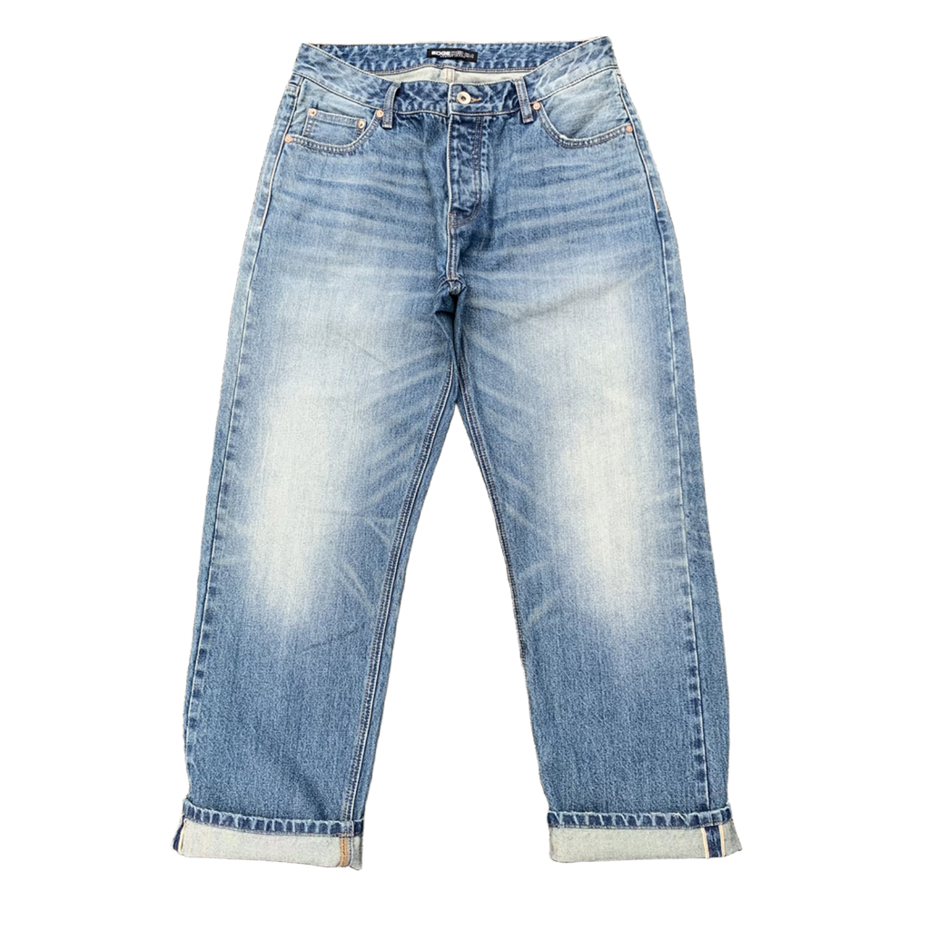 Custom Men's Blue Tapered Selvedge Denim Jeans With Washed