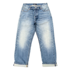 Custom Men's Blue Tapered Selvedge Denim Jeans With Washed