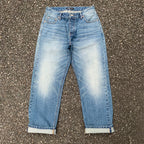 Custom Men's Blue Tapered Selvedge Denim Jeans With Washed