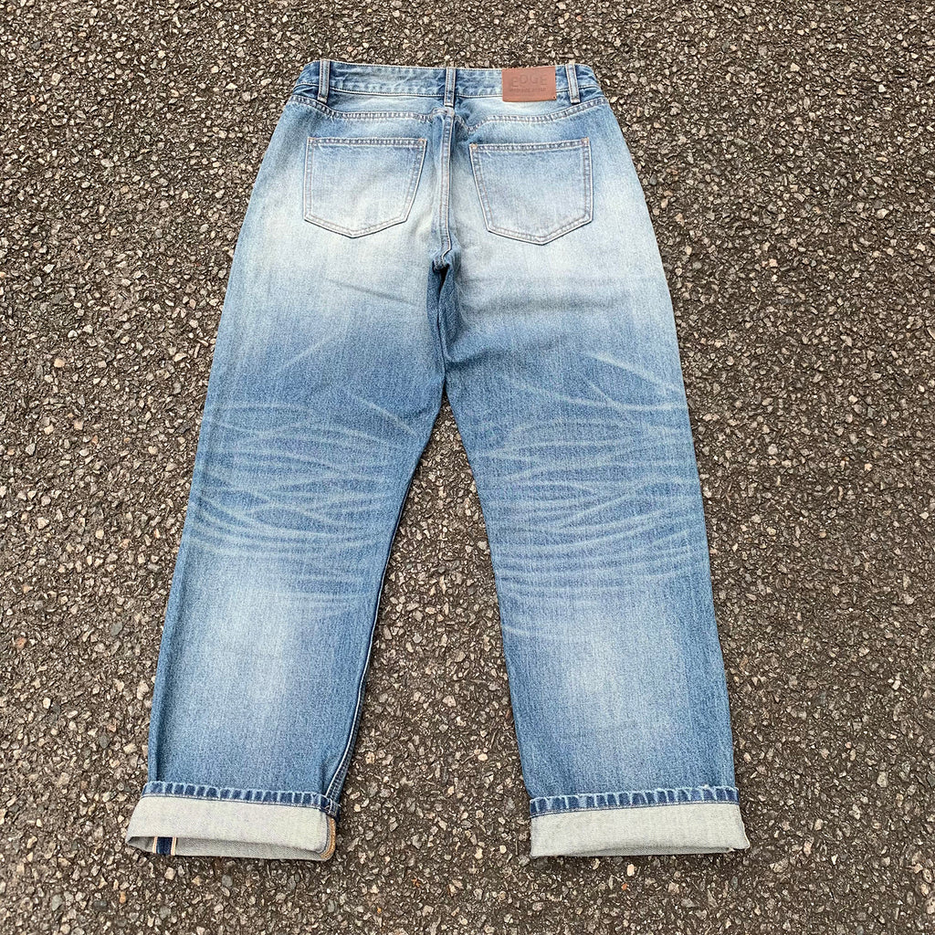 Custom Men's Blue Tapered Selvedge Denim Jeans With Washed