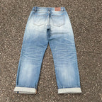 Custom Men's Blue Tapered Selvedge Denim Jeans With Washed