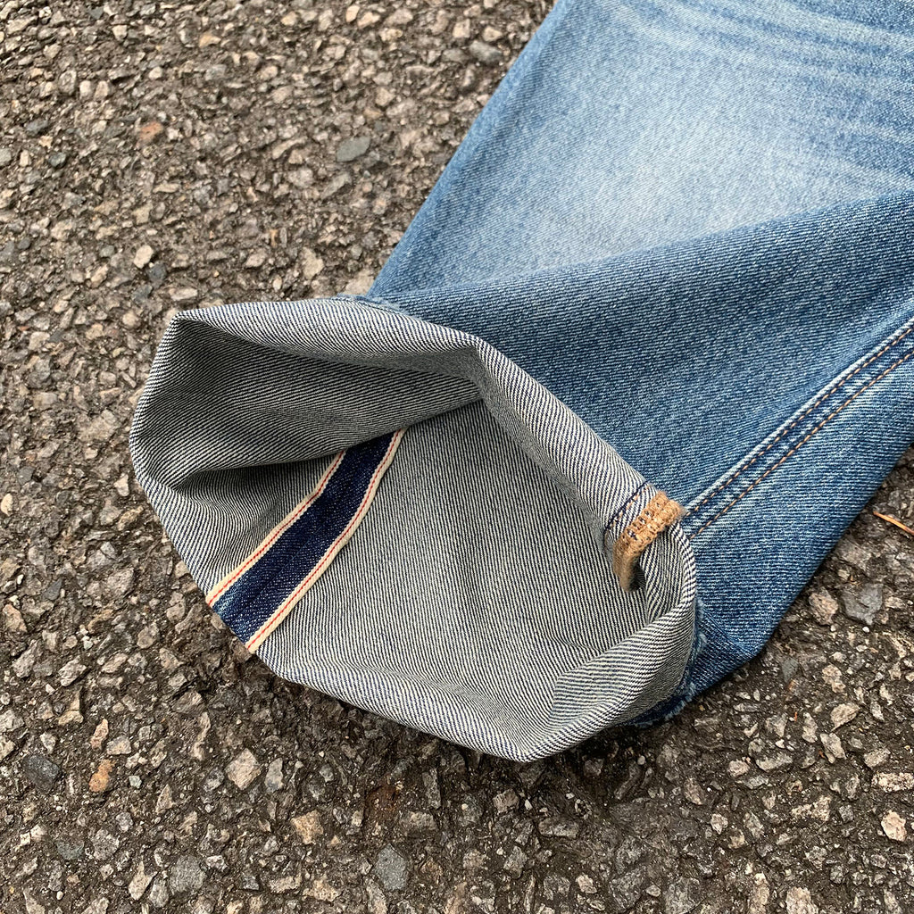 Custom Men's Blue Tapered Selvedge Denim Jeans With Washed