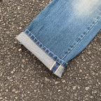 Custom Men's Blue Tapered Selvedge Denim Jeans With Washed