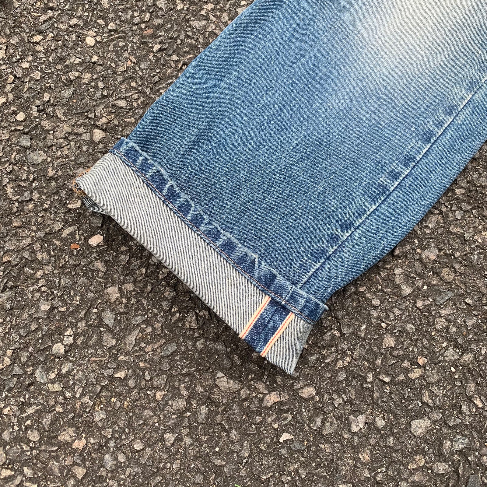 Custom Men's Blue Tapered Selvedge Denim Jeans With Washed