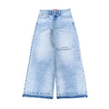 Custom Men's Blue Baggy Straight Washed Raw Hem Jeans