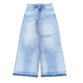 Custom Men's Blue Baggy Straight Washed Raw Hem Jeans