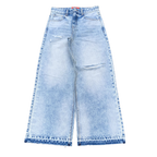Custom Men's Blue Baggy Straight Washed Raw Hem Jeans