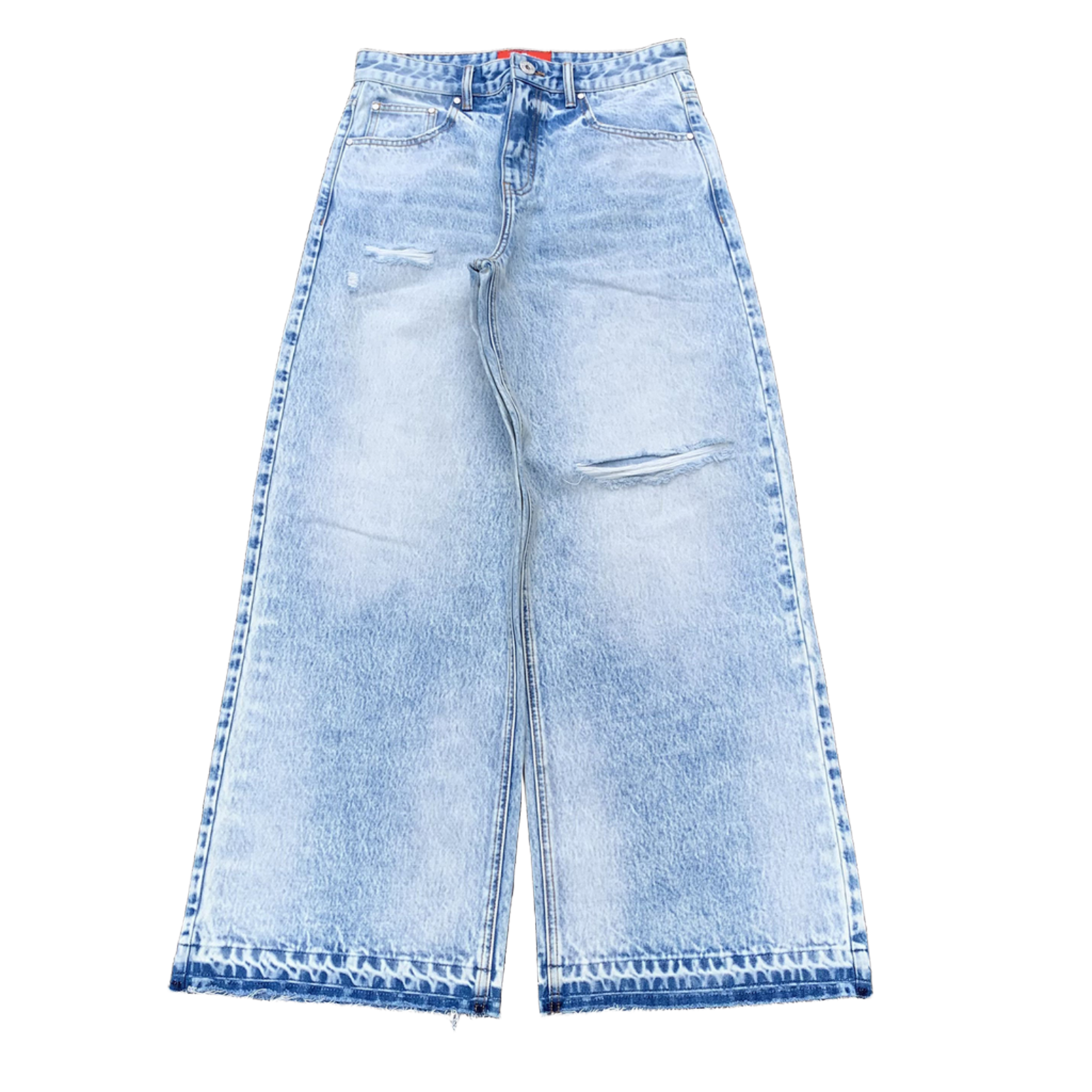 Custom Men's Blue Baggy Straight Washed Raw Hem Jeans