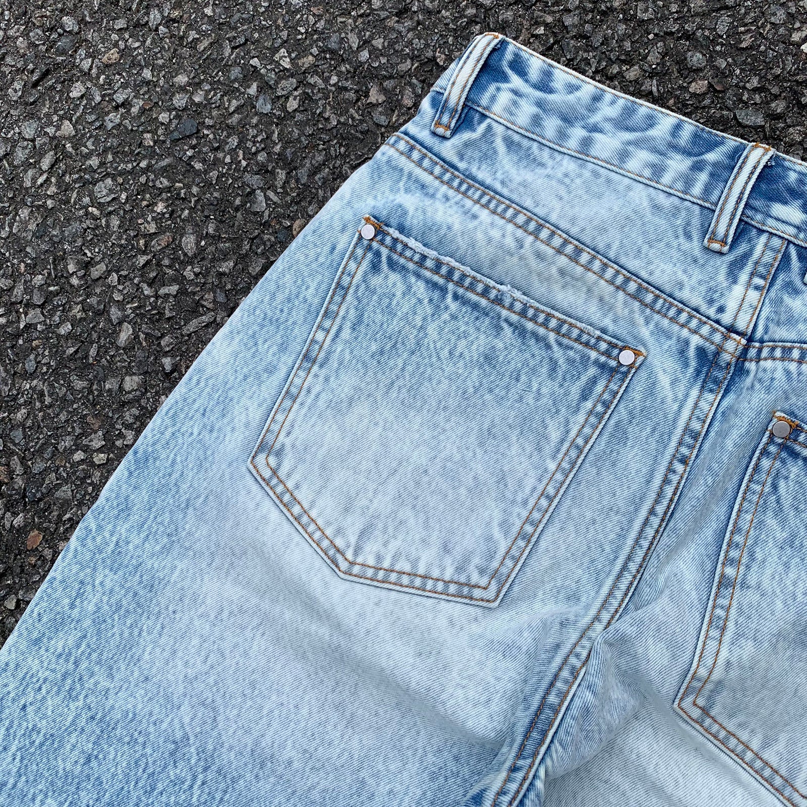 Custom Men's Blue Baggy Straight Washed Raw Hem Jeans