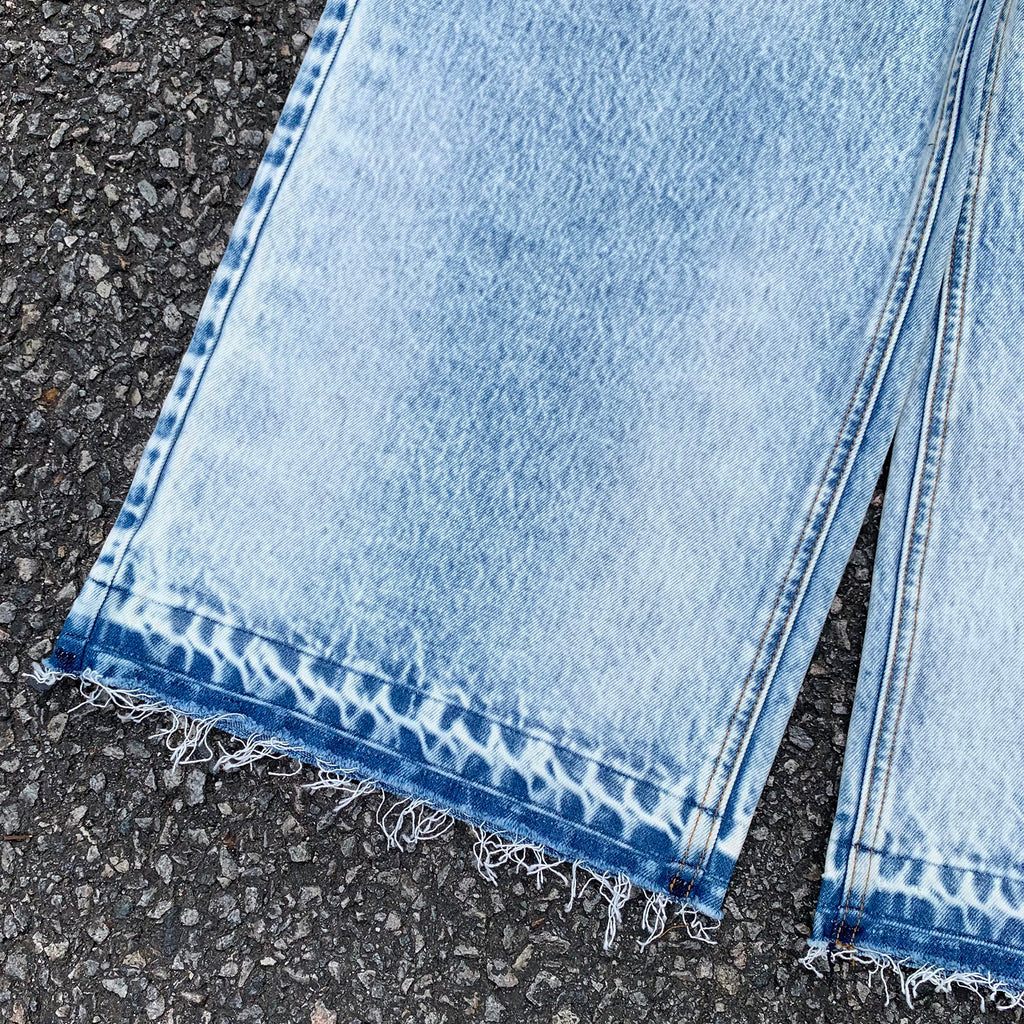 Custom Men's Blue Baggy Straight Washed Raw Hem Jeans