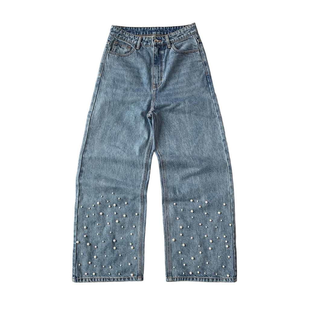 Custom Men's Blue Pearl Y2K Baggy Straight Leg Jeans