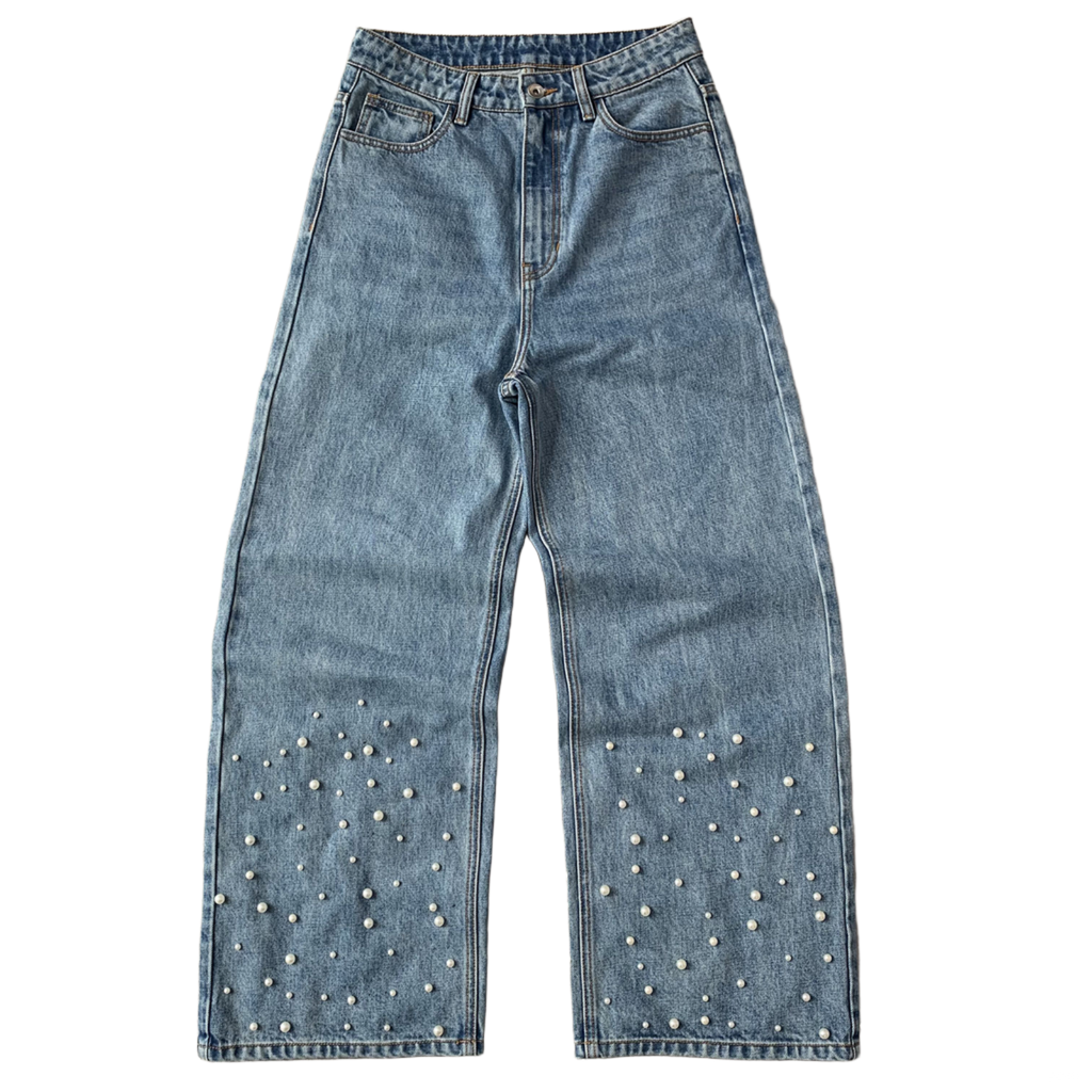 Custom Men's Blue Pearl Y2K Baggy Straight Leg Jeans