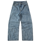 Custom Men's Blue Pearl Y2K Baggy Straight Leg Jeans
