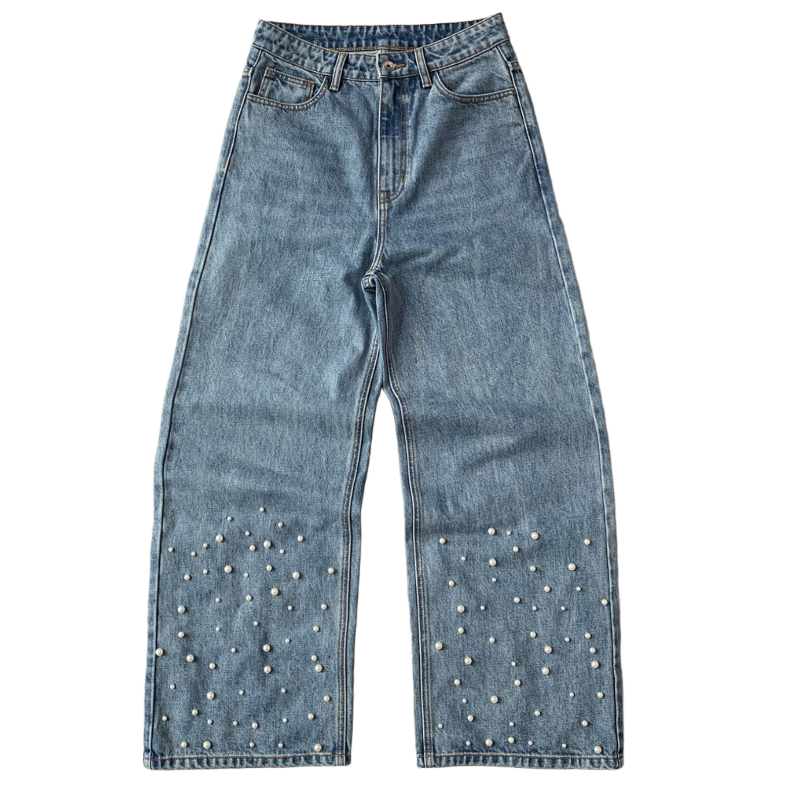 Custom Men's Blue Pearl Y2K Baggy Straight Leg Jeans