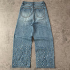 Custom Men's Blue Pearl Y2K Baggy Straight Leg Jeans