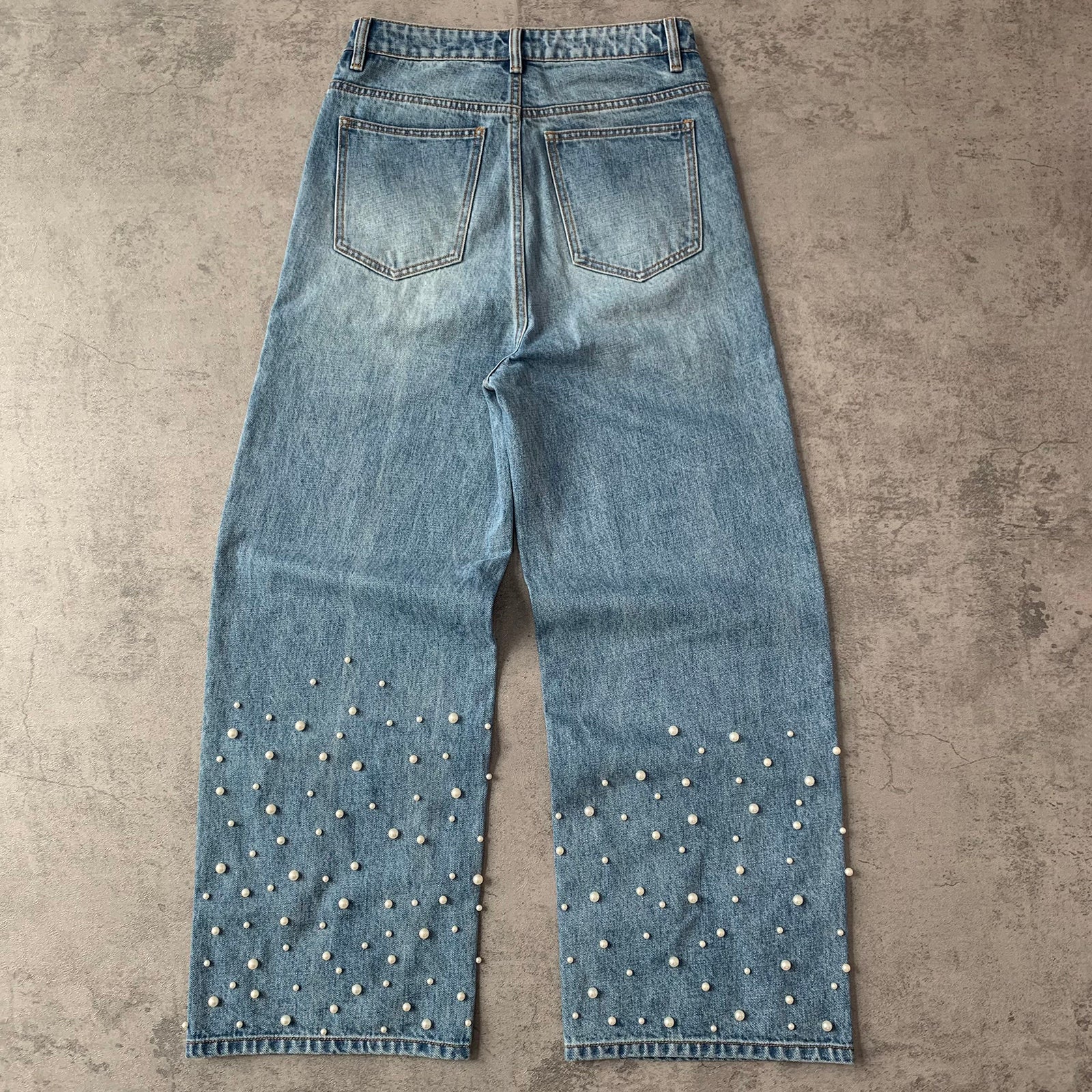 Custom Men's Blue Pearl Y2K Baggy Straight Leg Jeans