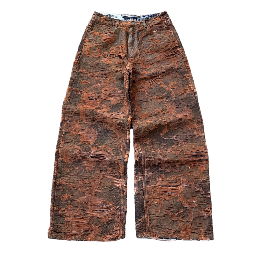 Custom Men's Brown Jacquard Baggy Distressed Jeans