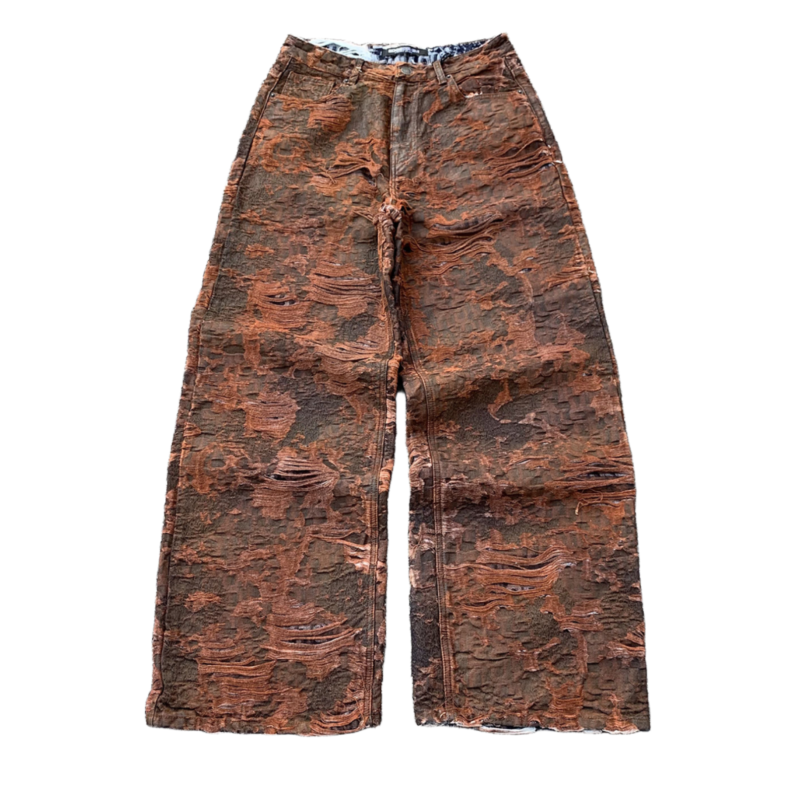 Custom Men's Brown Jacquard Baggy Distressed Jeans