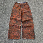 Custom Men's Brown Jacquard Baggy Distressed Jeans