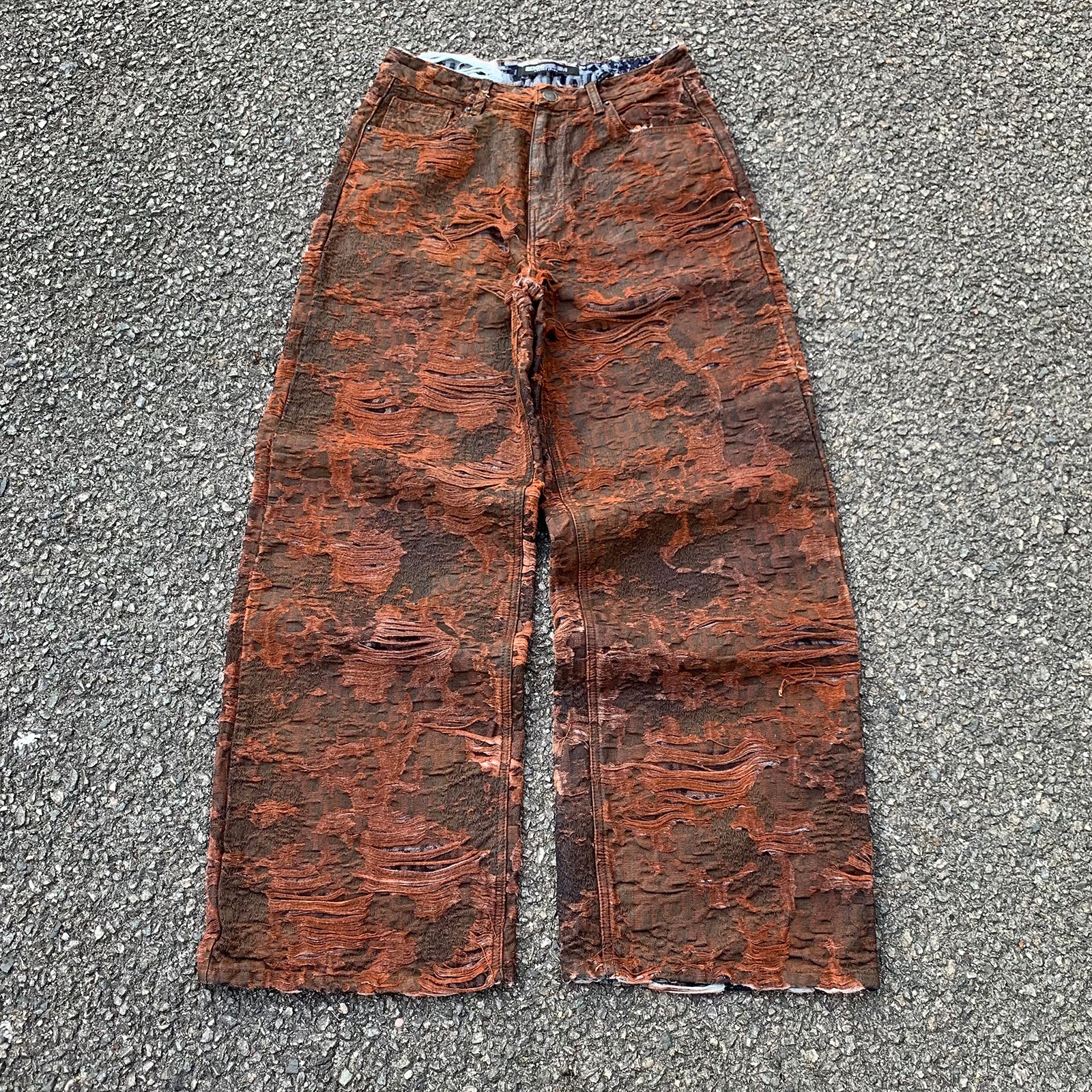 Custom Men's Brown Jacquard Baggy Distressed Jeans