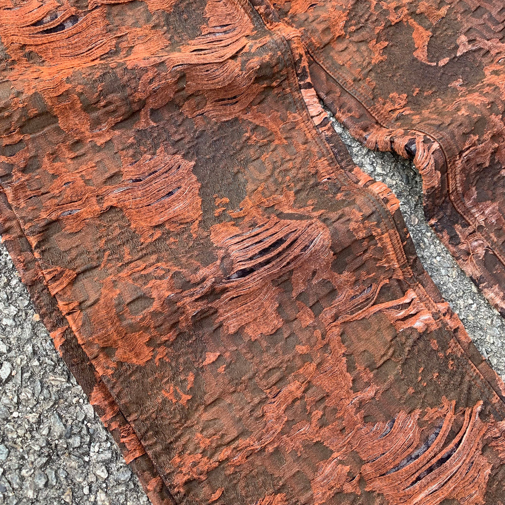Custom Men's Brown Jacquard Baggy Distressed Jeans