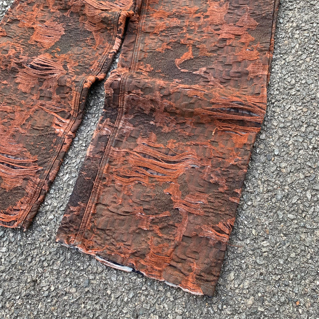 Custom Men's Brown Jacquard Baggy Distressed Jeans