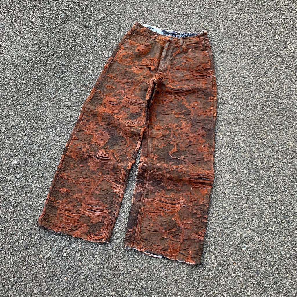 Custom Men's Brown Jacquard Baggy Distressed Jeans