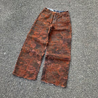 Custom Men's Brown Jacquard Baggy Distressed Jeans