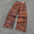 Custom Men's Brown Jacquard Baggy Distressed Jeans