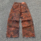 Custom Men's Brown Jacquard Baggy Distressed Jeans